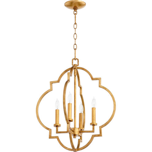 Dublin 4 Light 18 inch Gold Leaf Foyer Pendant Ceiling Light, Quorum Home