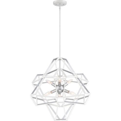 Unity 6 Light 23 inch Satin White Exterior with Silver Leaf Interior Chandelier Ceiling Light