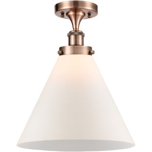 Ballston X-Large Cone LED 8 inch Antique Copper Semi-Flush Mount Ceiling Light in Matte White Glass