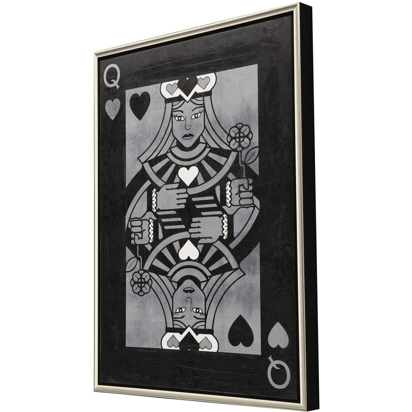 Ace Jack King Queen Black and Metallic and White Canvas