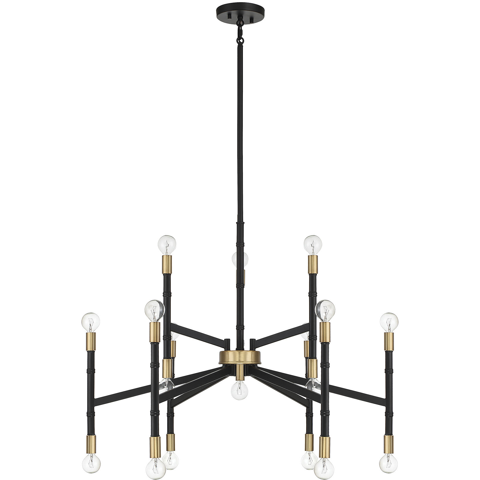 Rossi 18 Light 32 inch Matte Black with Warm Brass Chandelier Ceiling Light