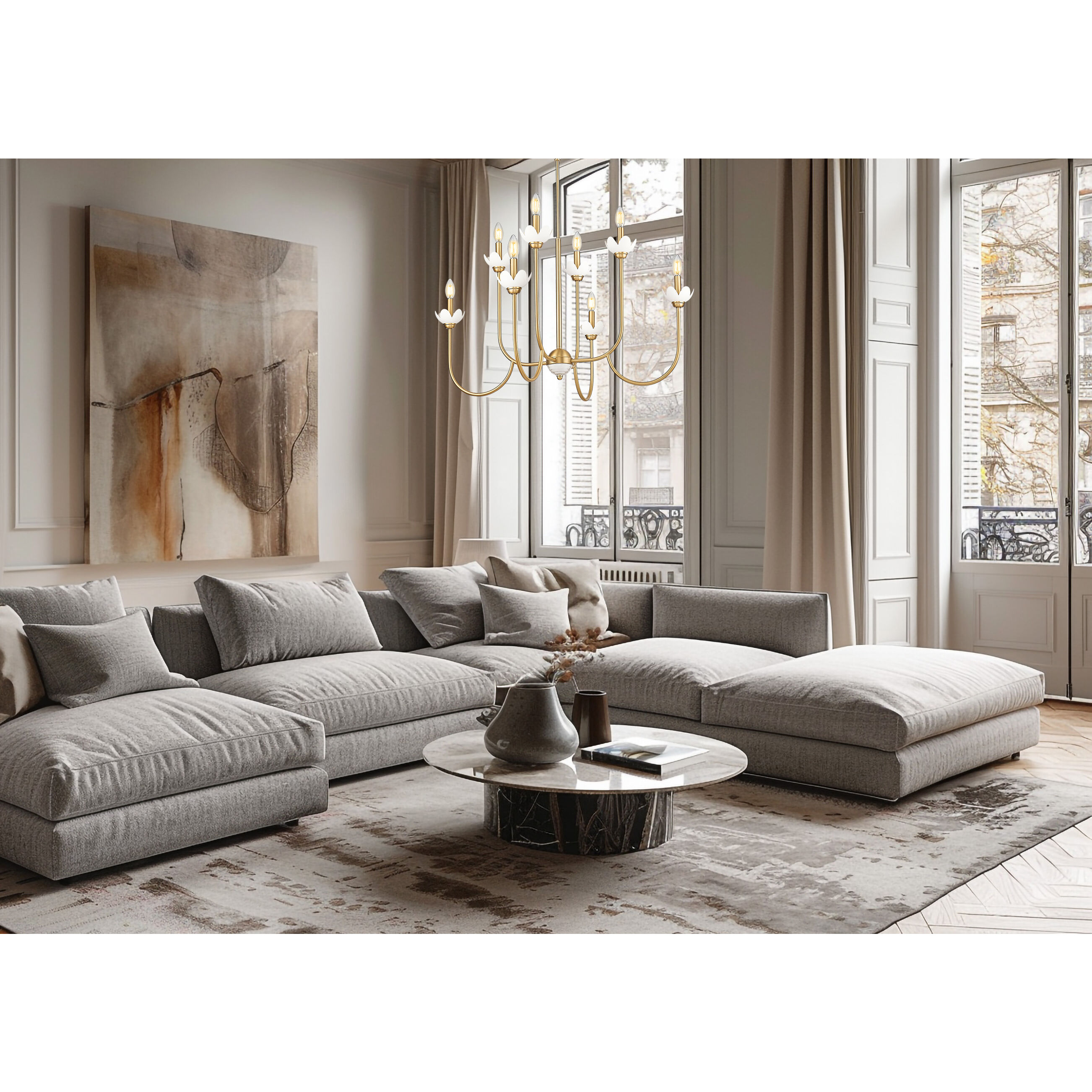 Allistair 8 Light 36 inch Modern Gold Chandelier Ceiling Light