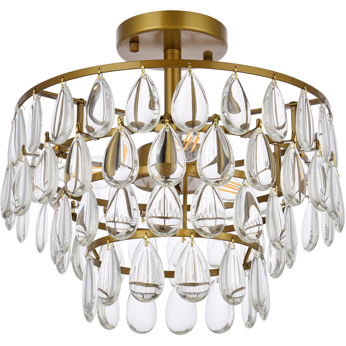 Mila 3 Light 14 inch Brass Flush Mount Ceiling Light