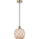 Ballston Farmhouse Rope LED 8 inch Antique Brass Mini Pendant Ceiling Light in White Glass with Brown Rope, Ballston