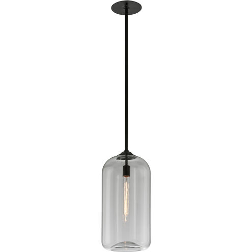 District 1 Light 10 inch Satin Black Pendant Ceiling Light, Clear Glass