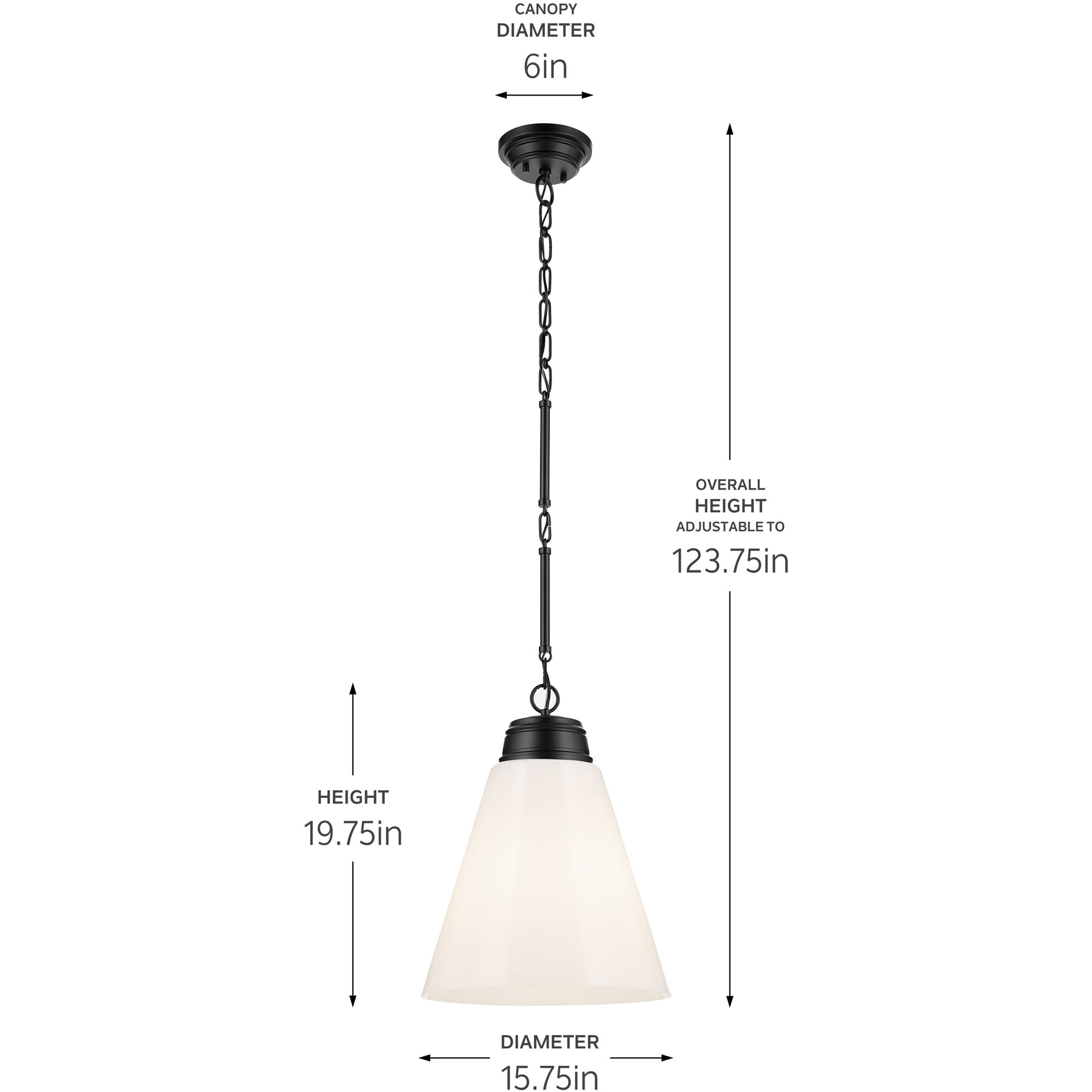 Marsailli 1 Light Black Pendant Ceiling Light in Opal, Large