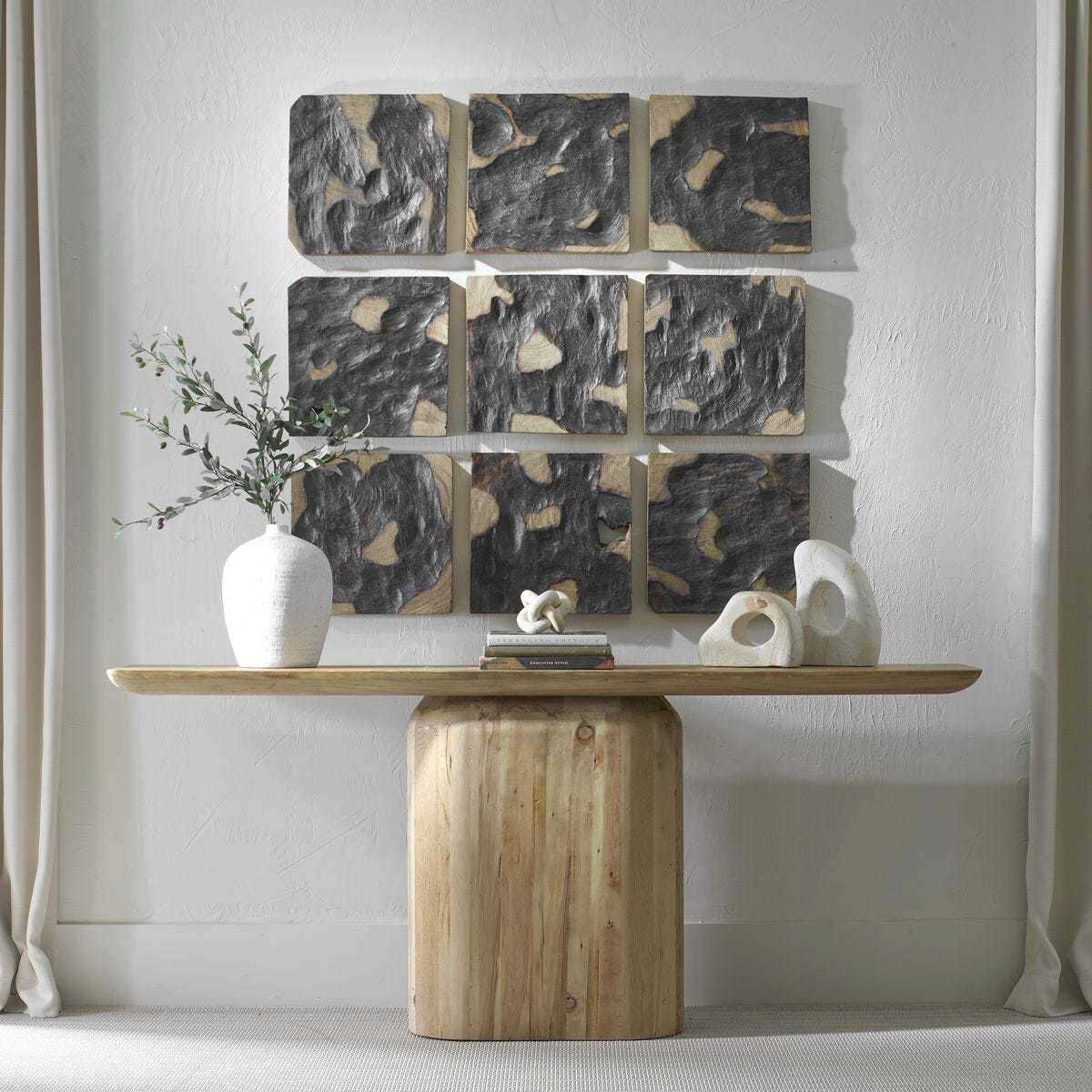 Ignite Black and Natural  Wooden Wall Decor, Set of 9