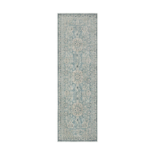 Mesopotamia 94 X 30 inch Medium Gray/Ivory/Teal/Navy Rugs, Runner