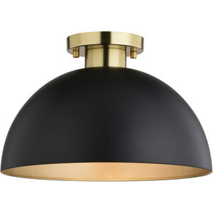 Devon LED 12.75 inch Matte Black and Satin Brass Semi-Flush Mount Ceiling Light