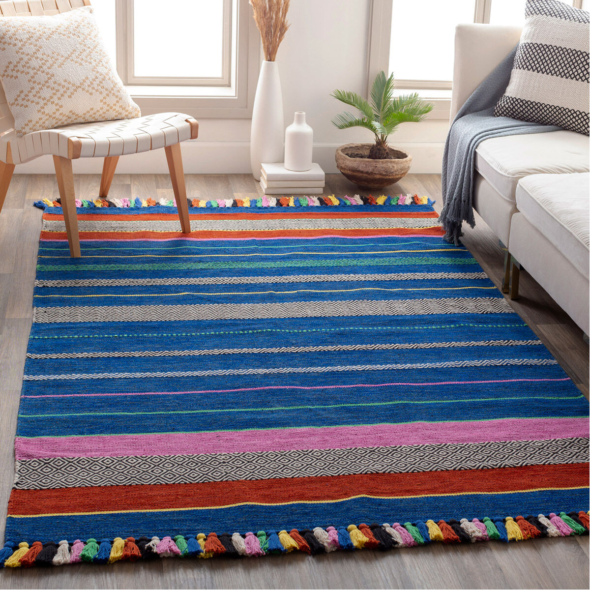 Trenza 90 X 60 inch Bright Blue/Black/Dark Blue/Grass Green/Dark Red Rugs, Rectangle