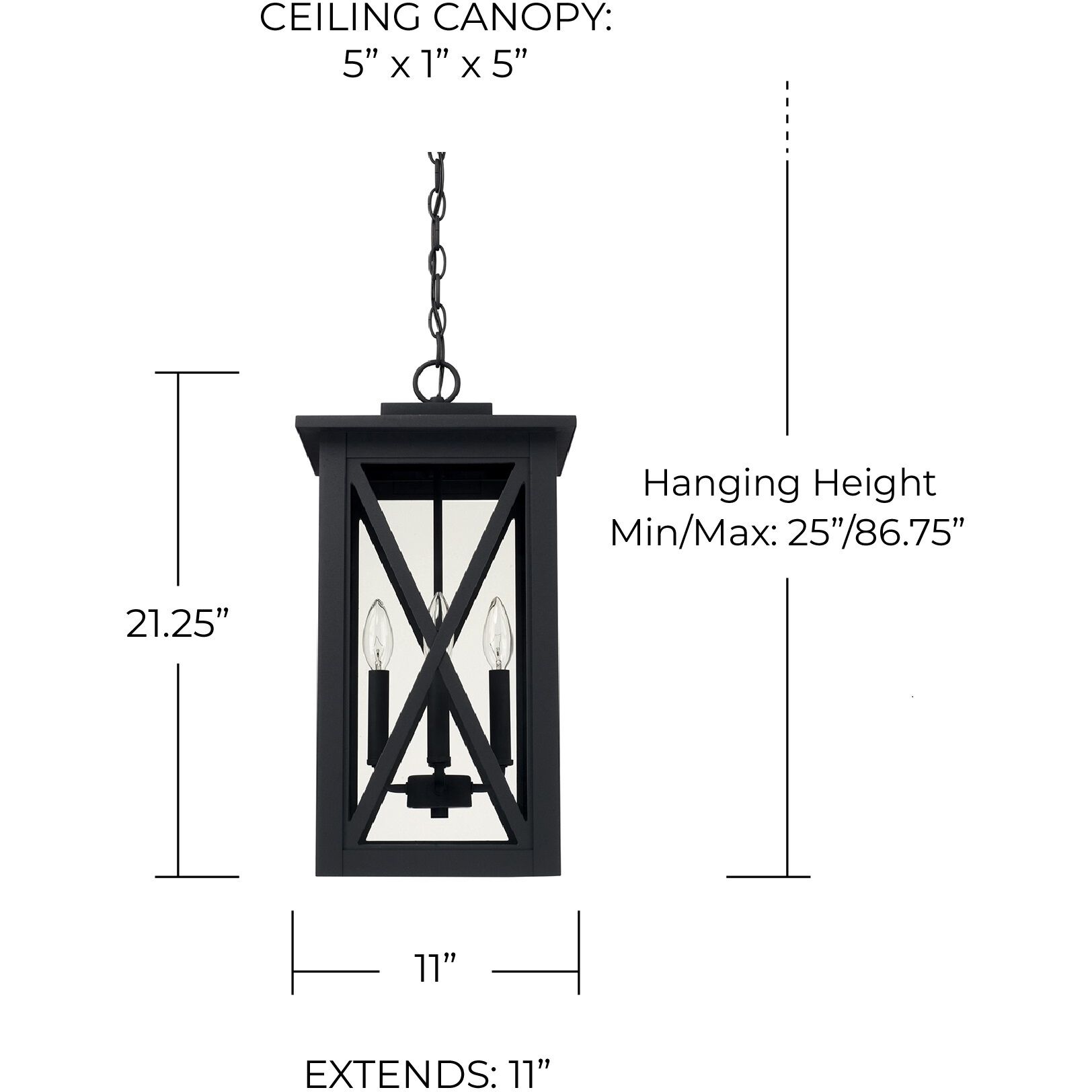 Avondale 4 Light 11 inch Black Outdoor Hanging Lantern
