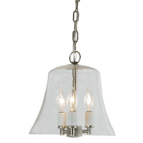 Greenwich 3 Light 10 inch Pewter Bell Jar Pendant Ceiling Light in Satin Nickel
