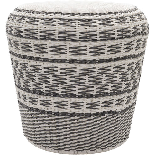 Parkdale 17.7 inch Grey and White Outdoor Garden Stool, Cylinder, Metal Frame, Hand Crafted