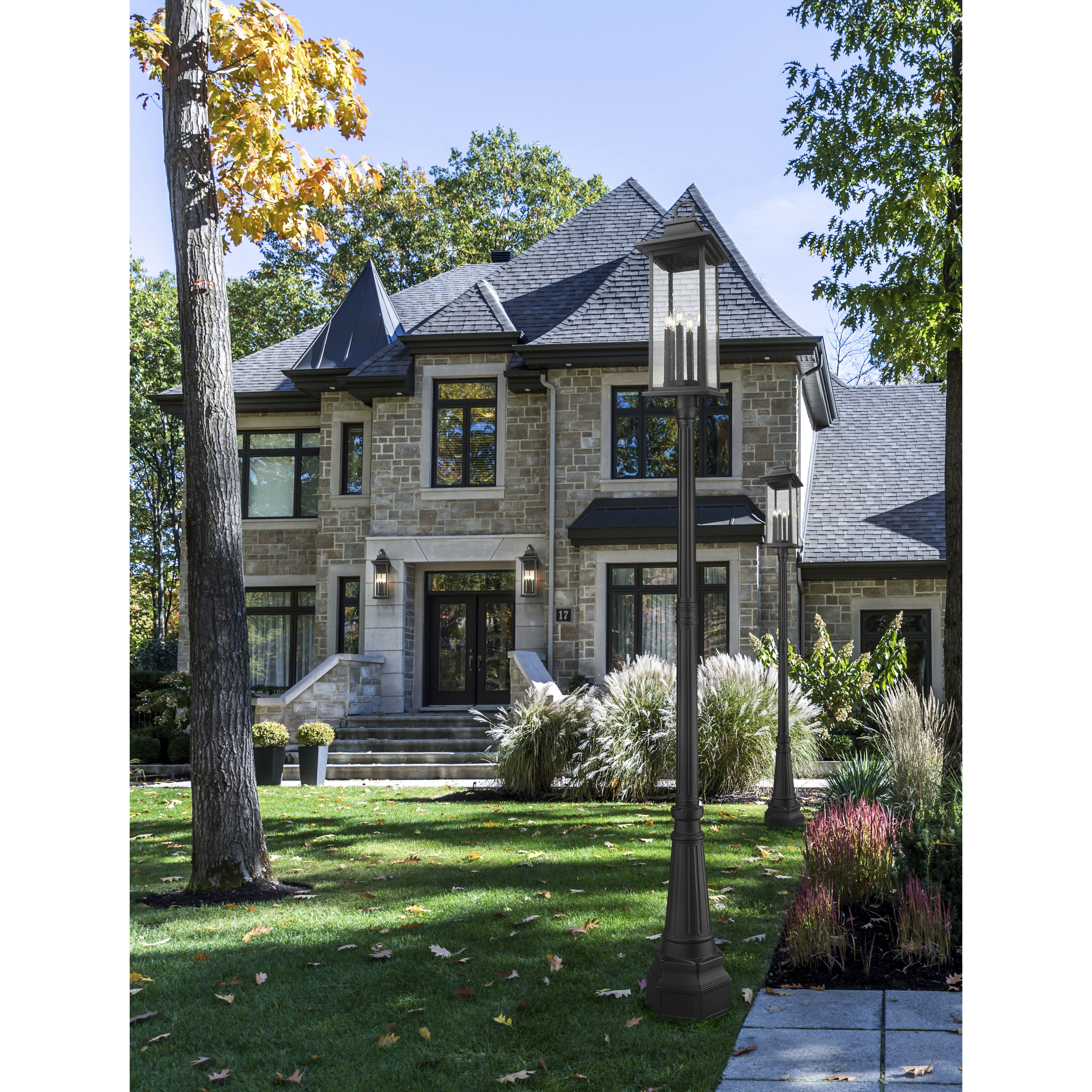 Tiberius 6 Light 116.75 inch Black Outdoor Post Mounted Fixture in Clear Seedy Glass