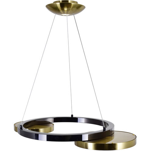 Deux Lunes LED 26 inch Brass and Pearl Black Down Chandelier Ceiling Light