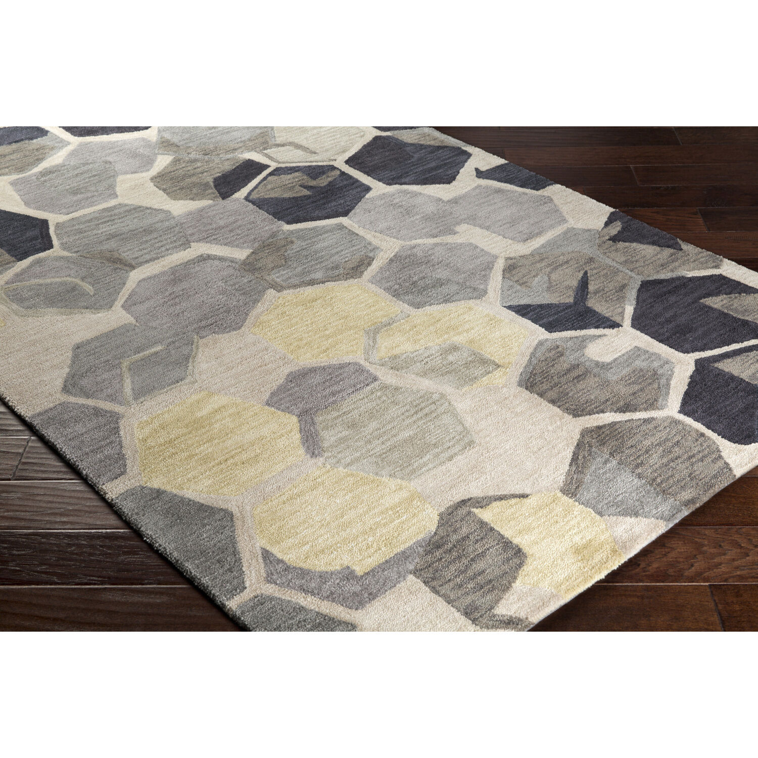 Rivera 108 X 72 inch Light Beige/Wheat/Olive/Brown/Yellow/Mustard Handmade Rug in 6 x 9, Rectangle