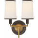 Thomas O'Brien Elkins 2 Light 9.5 inch Bronze with Antique Brass Double Sconce Wall Light in Bronze and Hand-Rubbed Antique Brass, Linen with Black Trim