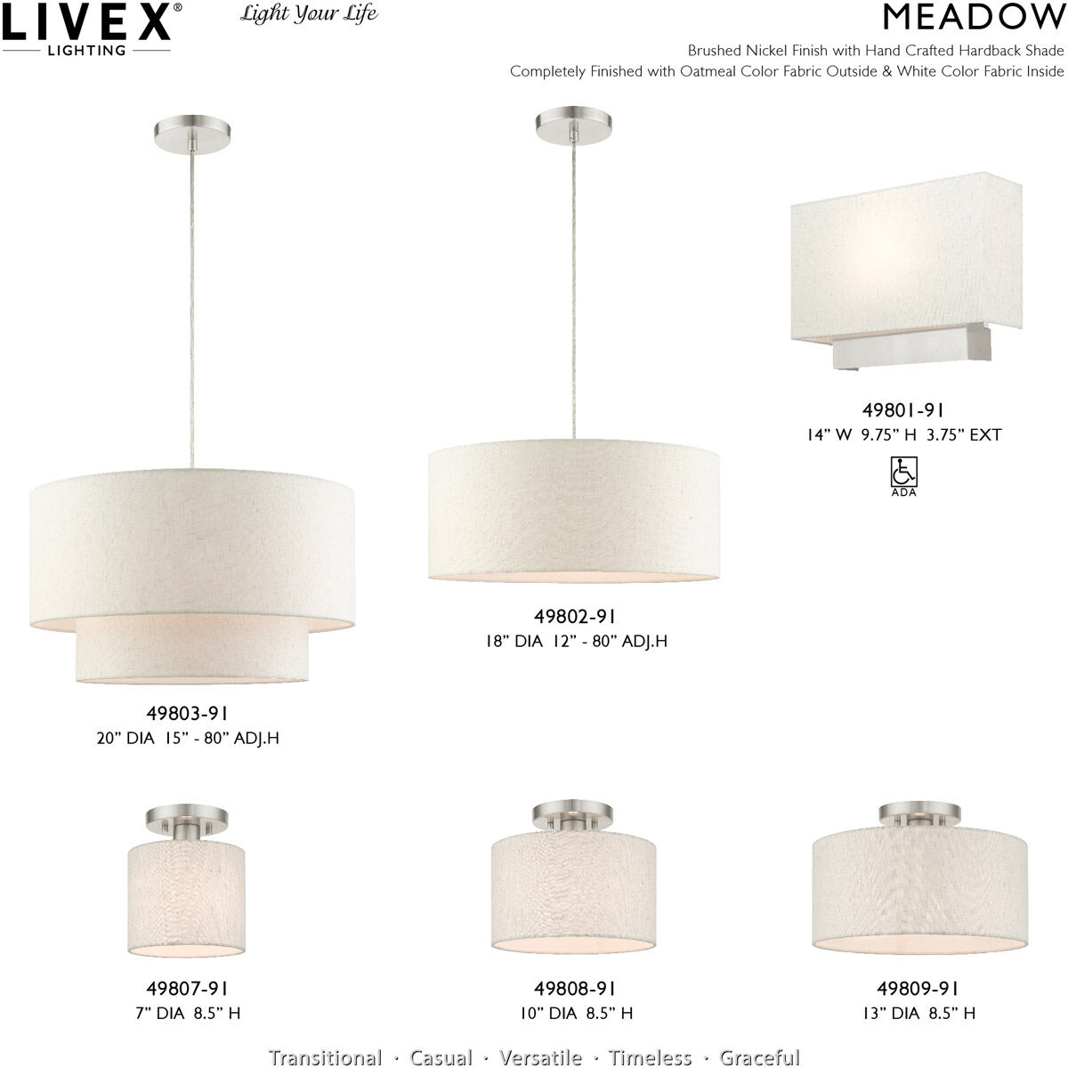 Meadow 3 Light 20 inch Brushed Nickel Pendant Ceiling Light 