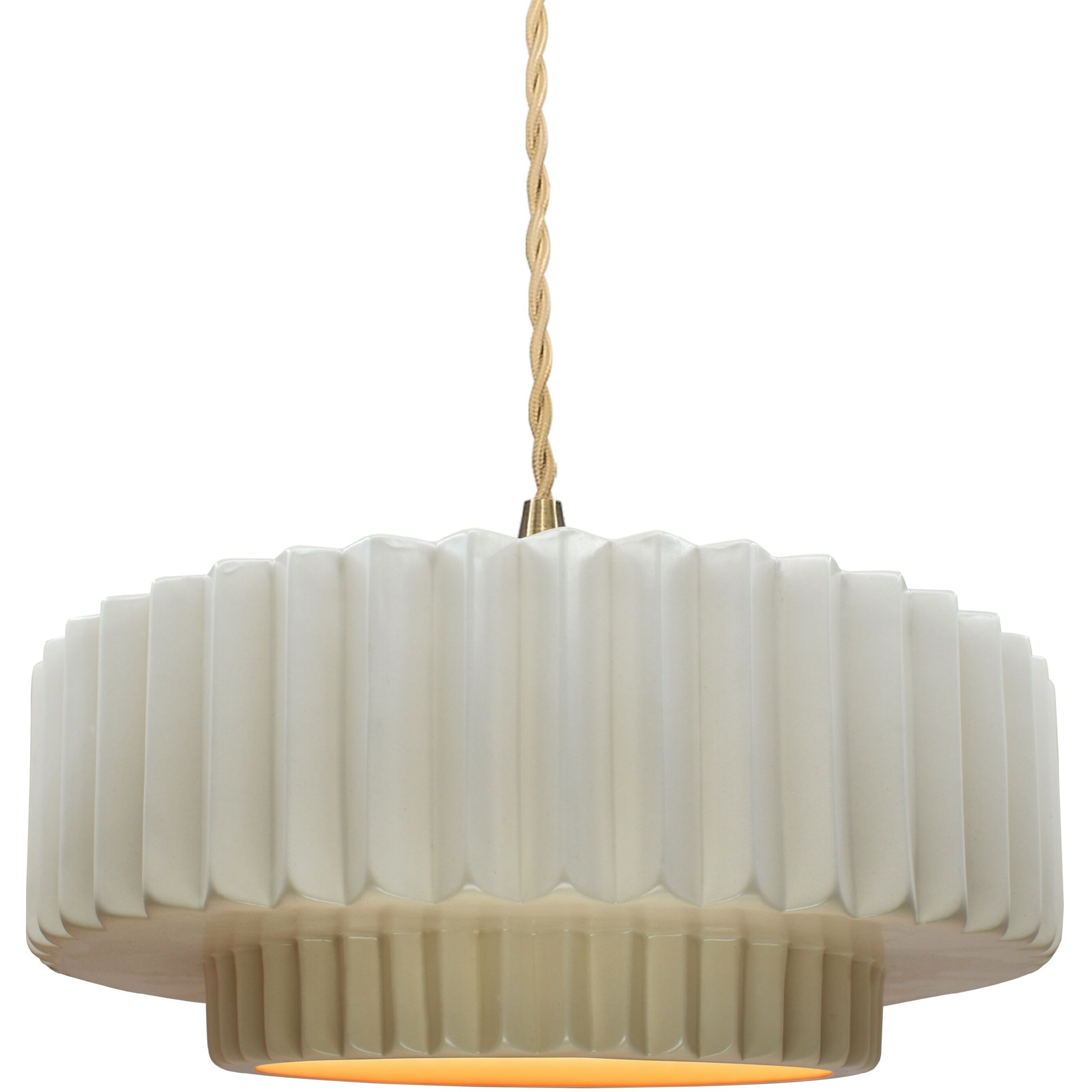 Radiance Collection - Pleated Tier Pendant Ceiling Light in Brushed Brass, Dedicated LED, Beige Twist Cord, Matte White/Champagne Gold, 14.5W x 5.25H, Form+Finish+Function