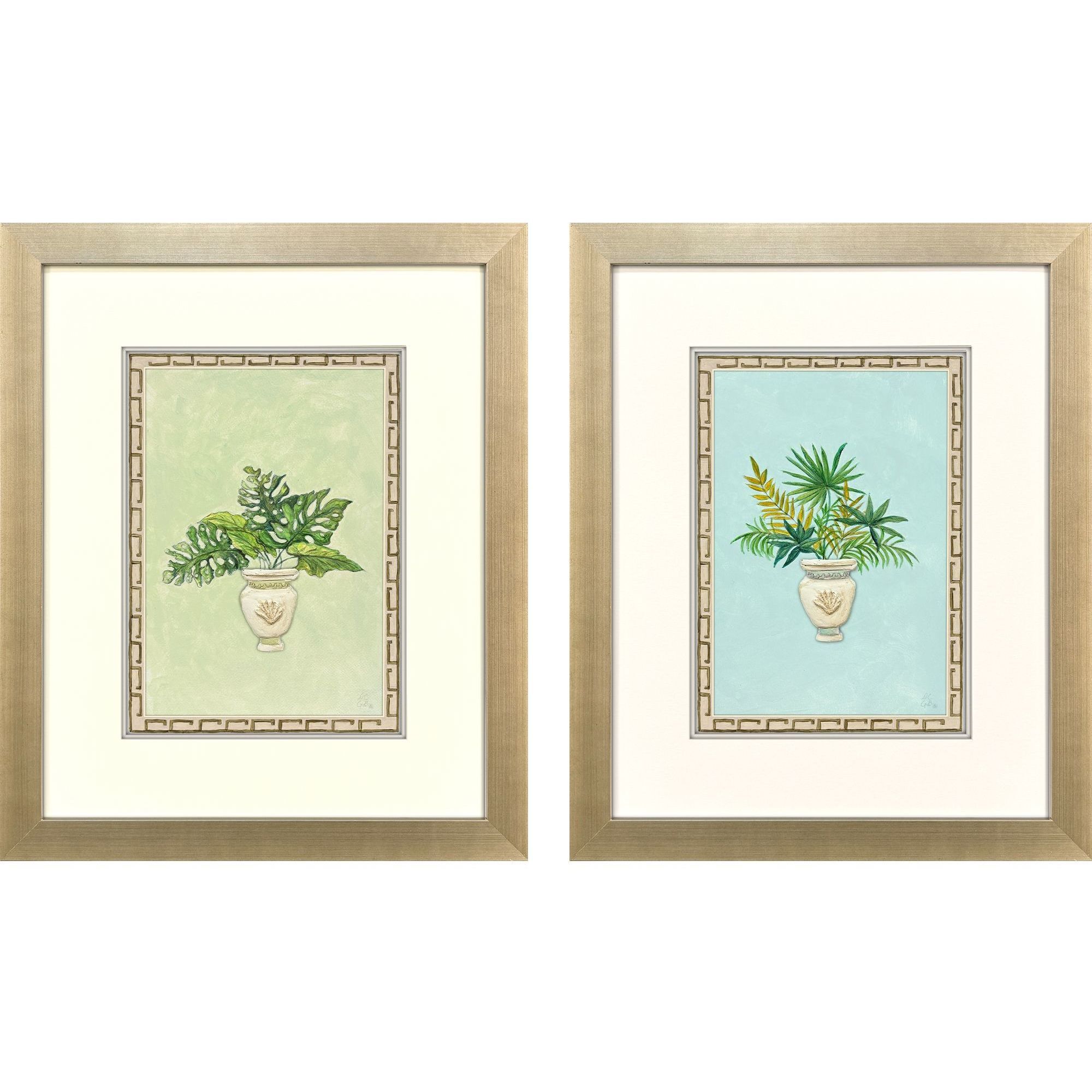 Grecian Vase Palm Green and Blue and Orange and Yellow Framed Art