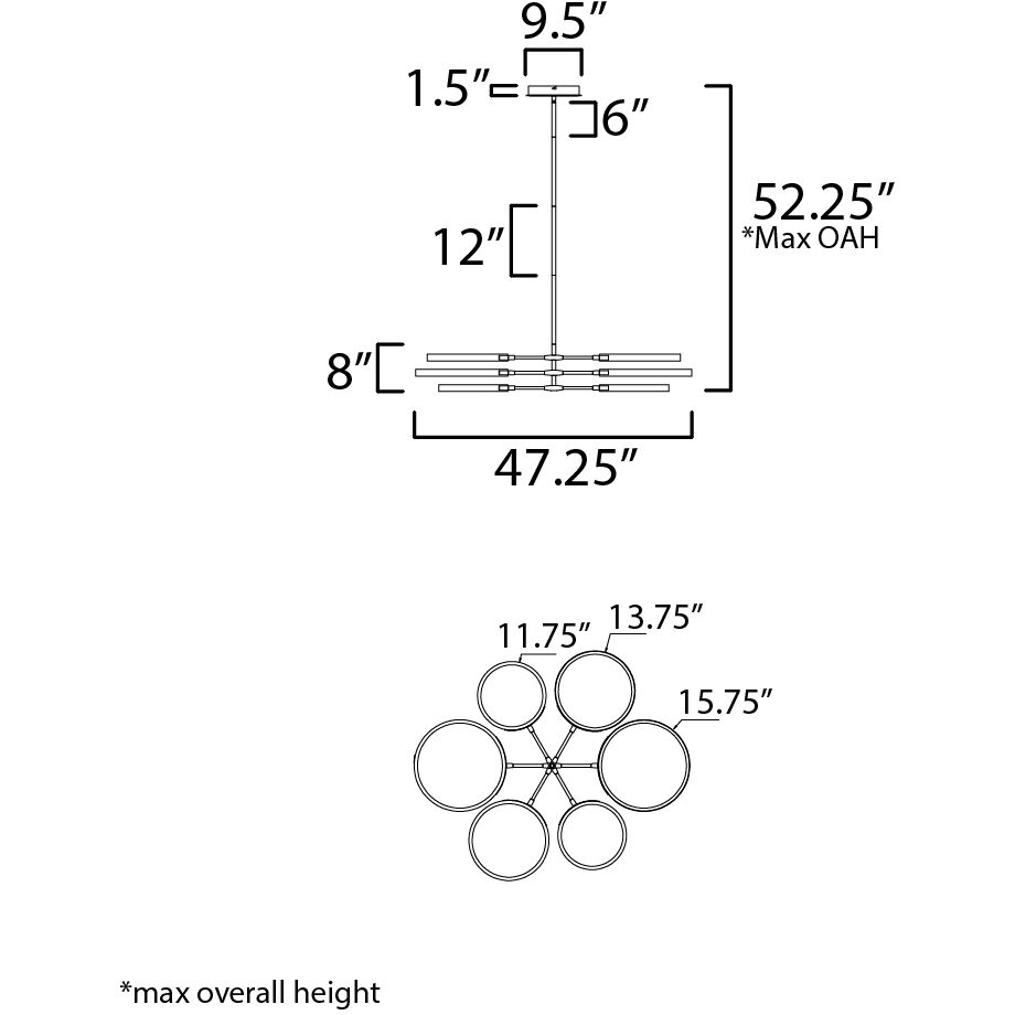 Hoopla LED 47.25 inch Black and Gold Single Pendant Ceiling Light in Black/Gold