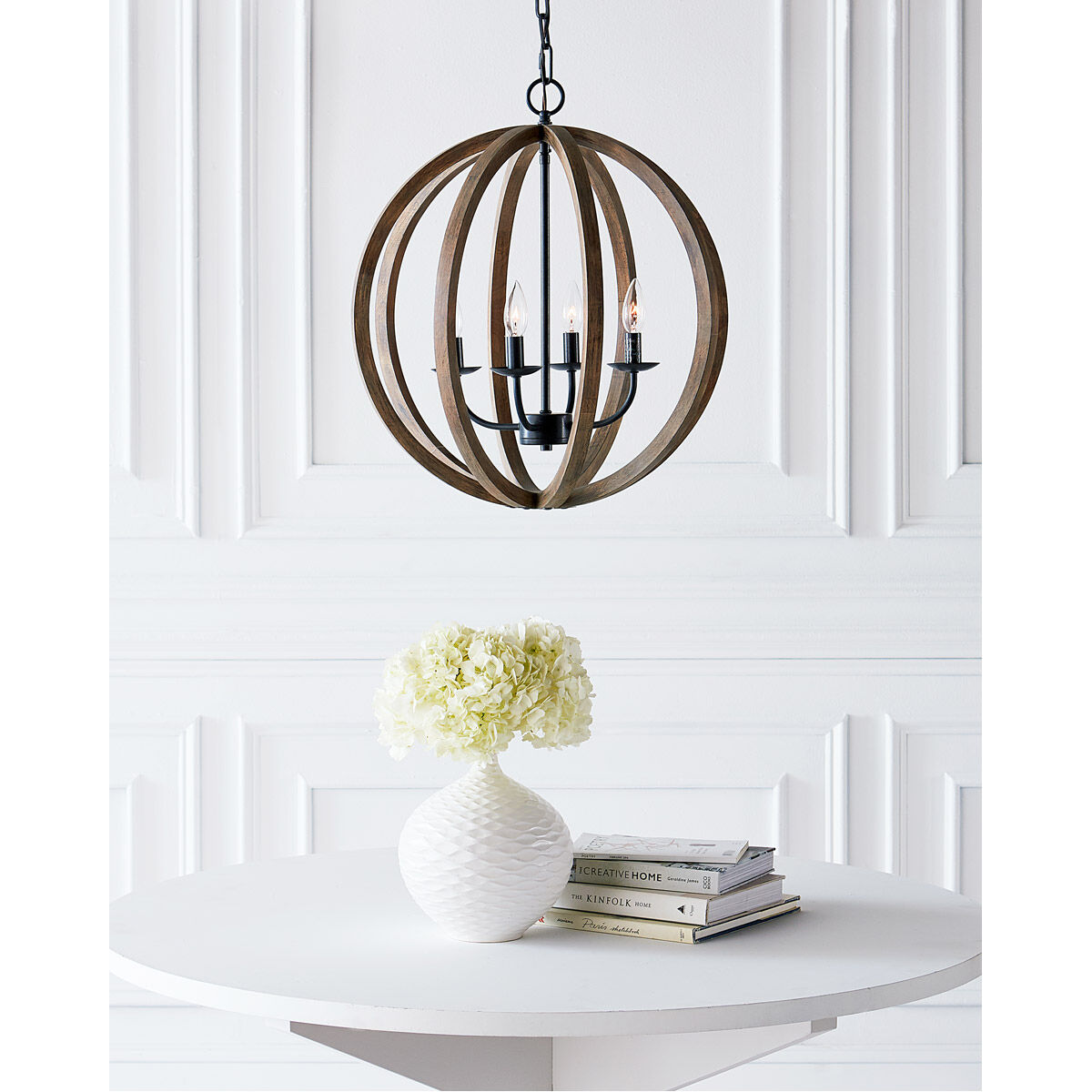 Sean Lavin Allier 4 Light 20.5 inch Weathered Oak Wood Antique Forged Iron Pendant Ceiling Light