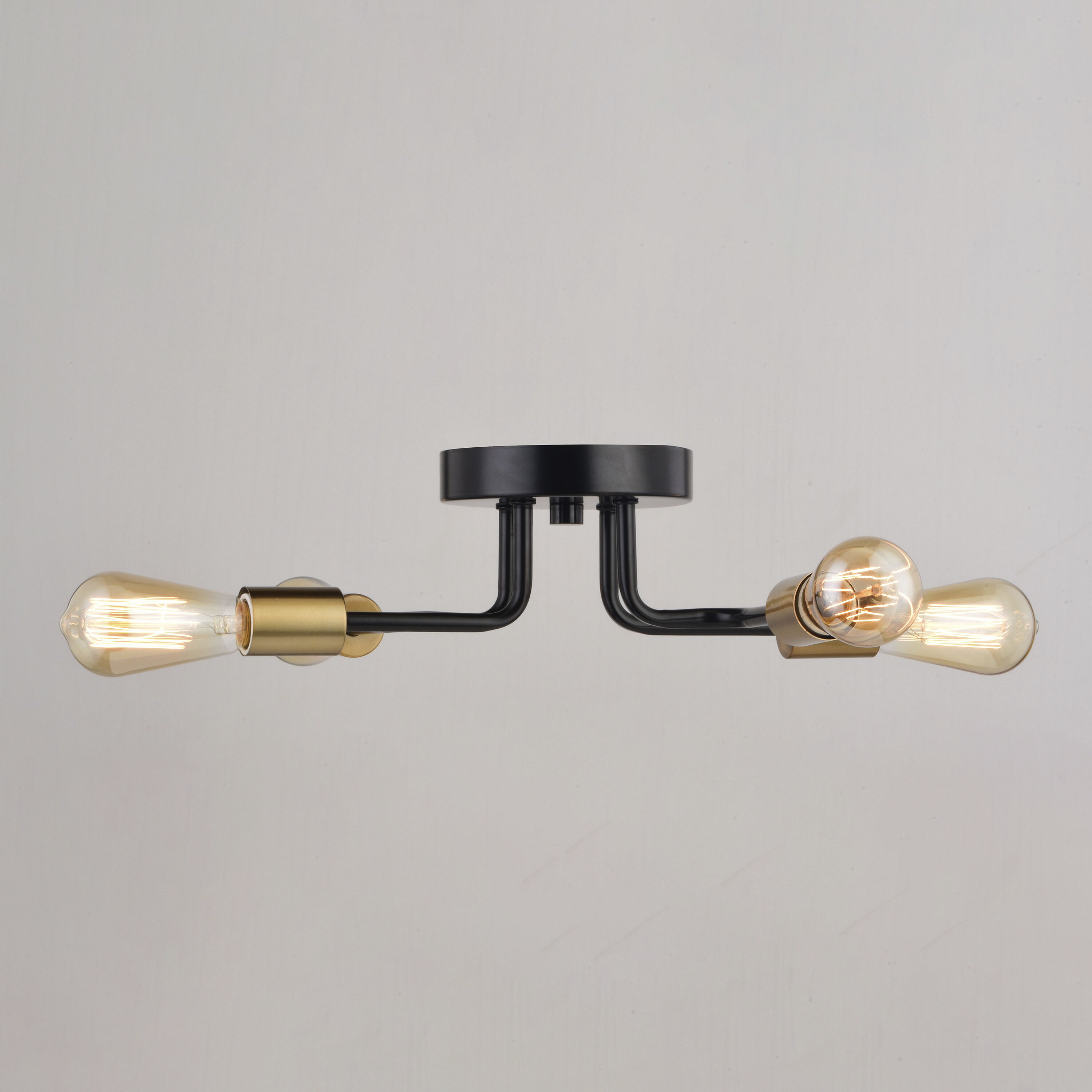 Rhine LED 15.75 inch Matte Black and Natural Brass Semi-Flush Mount Ceiling Light
