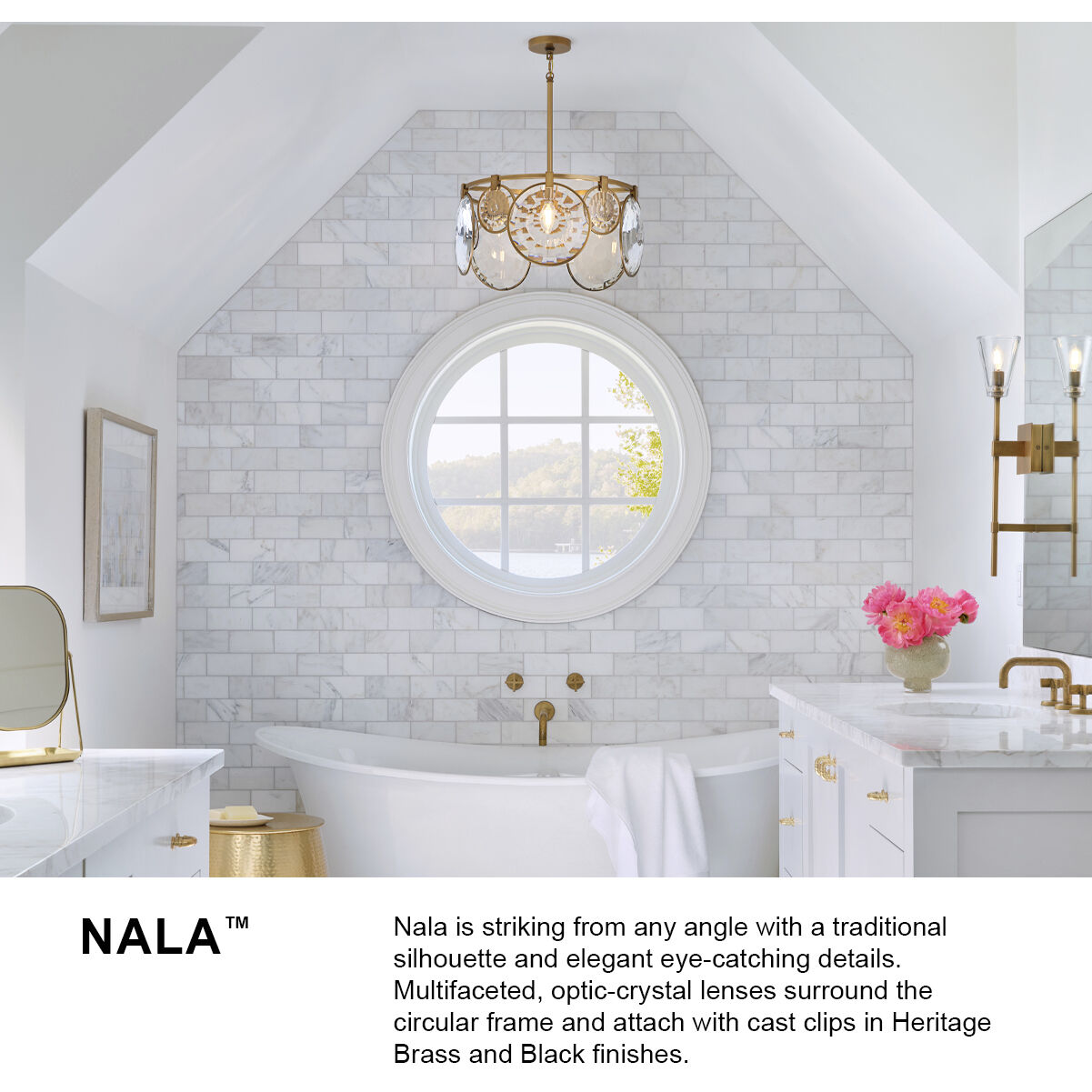 Nala LED 21.75 inch Heritage Brass Pendant Ceiling Light, Semi-Flush Mount