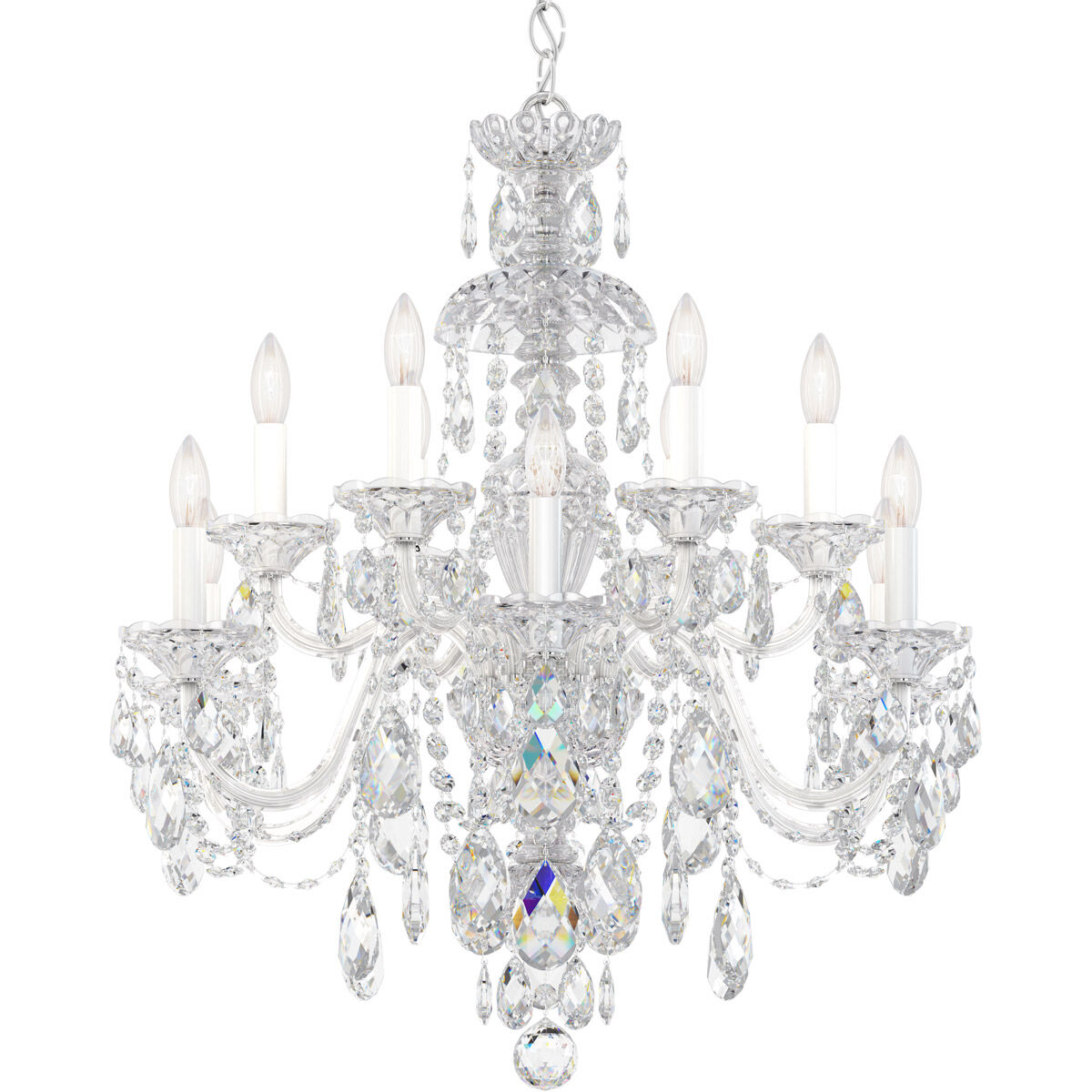 Sterling 12 Light Silver Chandelier Ceiling Light in Spectra, Polished Silver