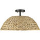 Rue 3 Light 18.75 inch Matte Black Semi-Flush Mount Ceiling Light in Woven Sweet Grass