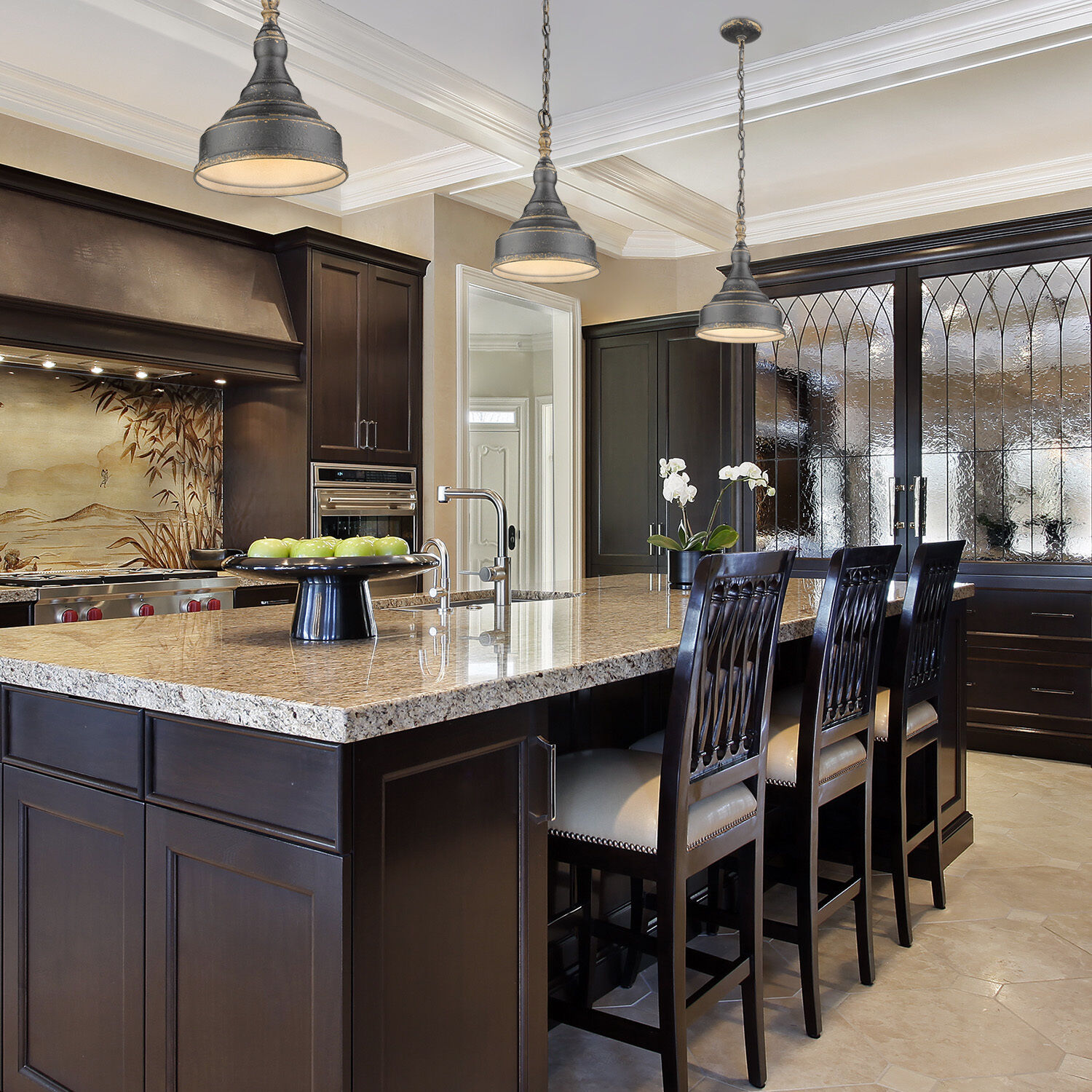 Keating Pendant Ceiling Light in Antique Black Iron, Small