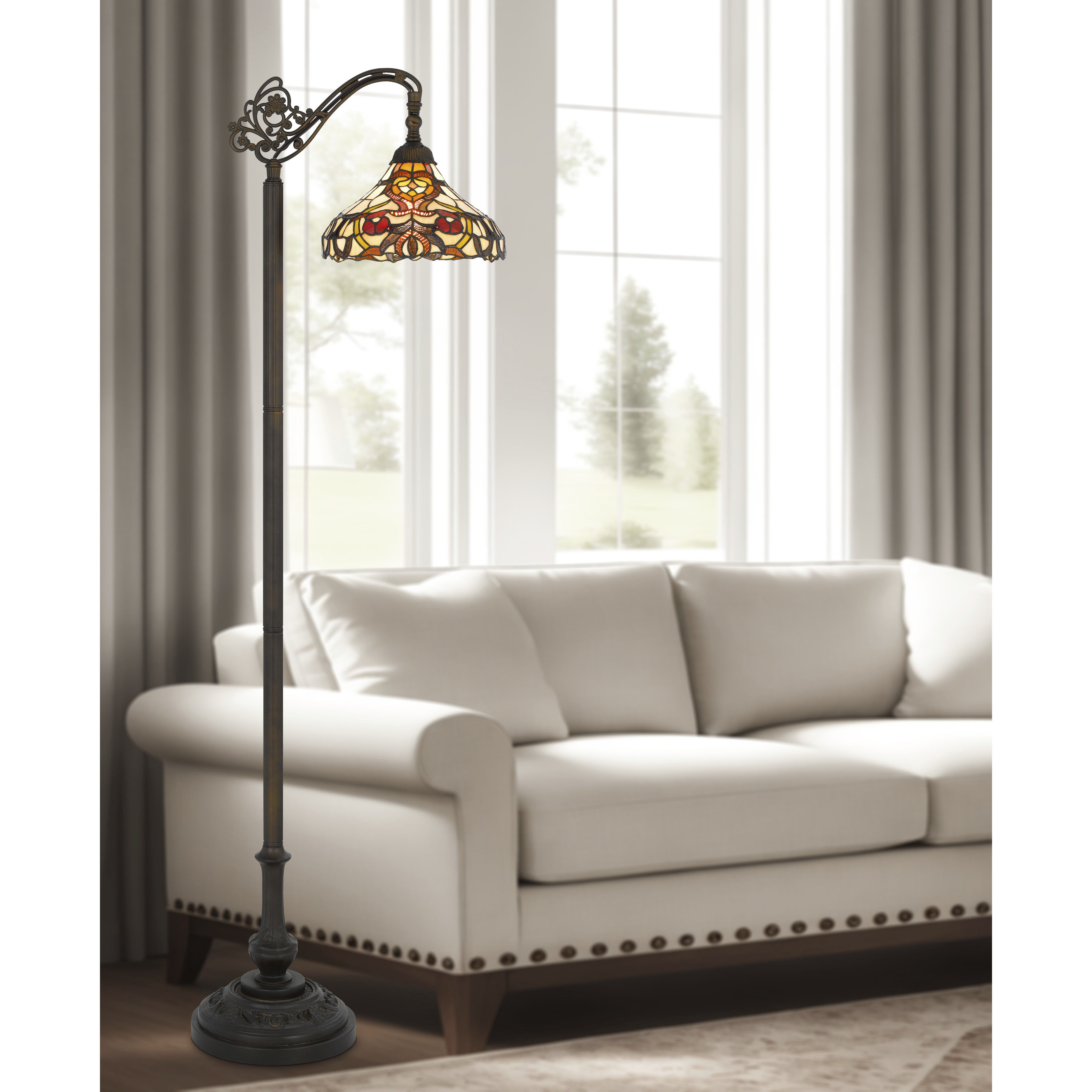 Bellscroft 61.5 inch 60 watt Matte Black and Tiffany Floor Lamp Portable Light