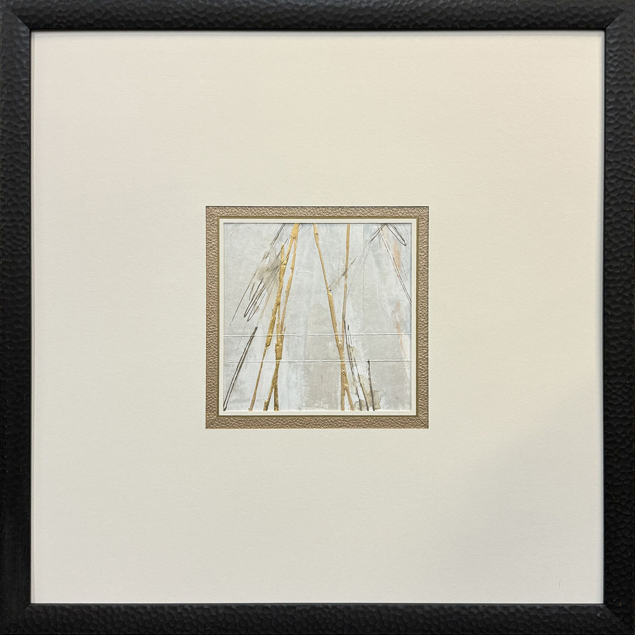 Incised Gold Gray and Beige and Metallic and White Framed Art, The Studio