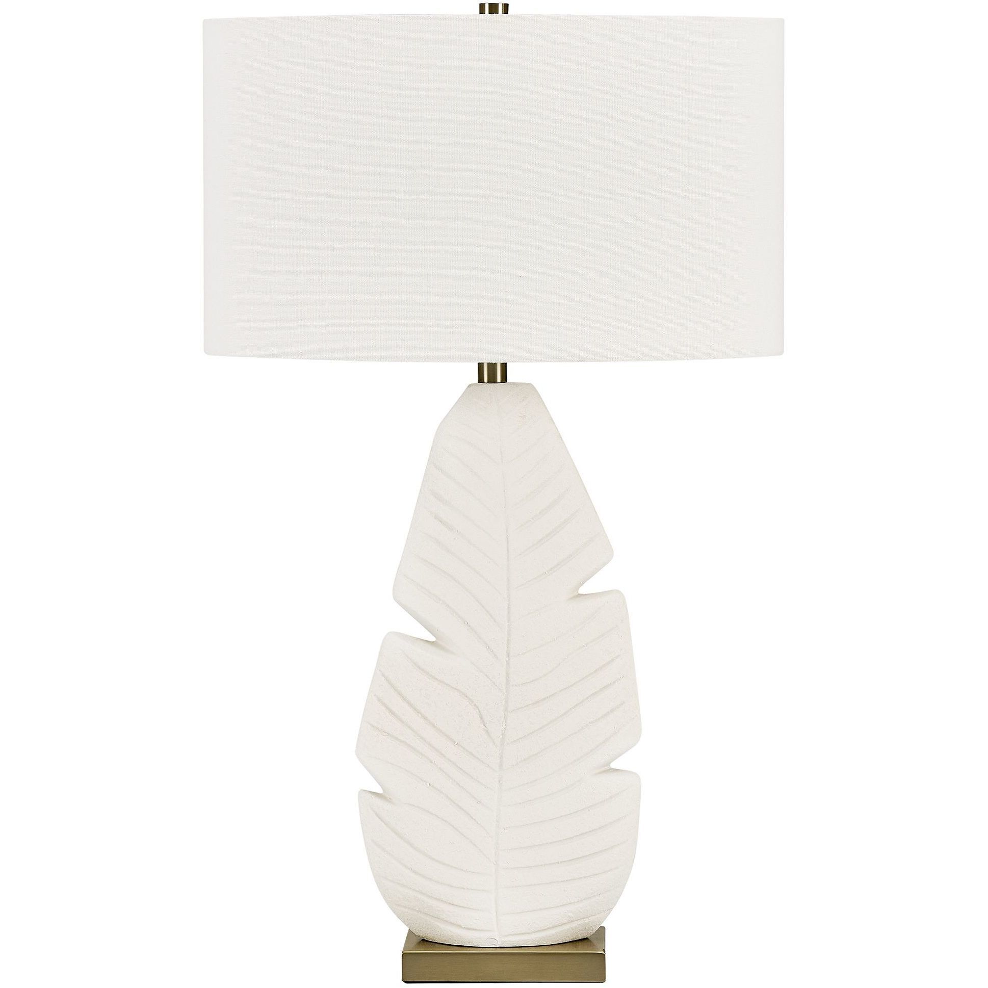 Palm Leaf 31.25 inch 150 watt Matte White Glaze and Brass Table Lamp Portable Light