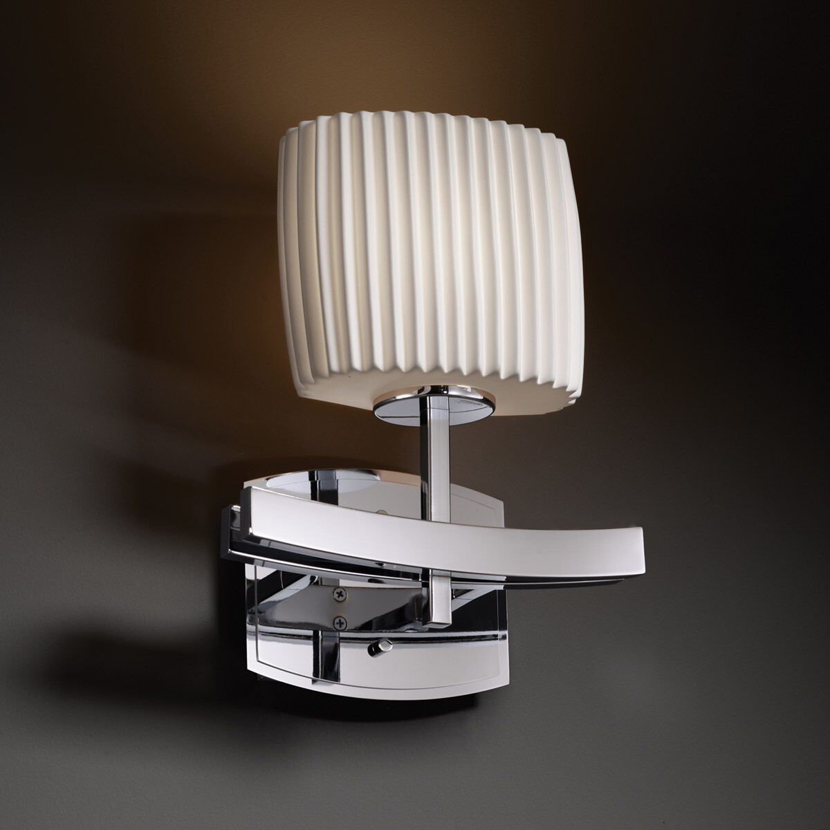 Archway Wall Sconce Wall Light in Polished Chrome, Pleats, Incandescent