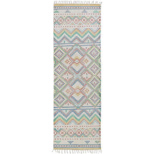 Chaska 96 X 30 inch Blue and Pink Runner, Cotton