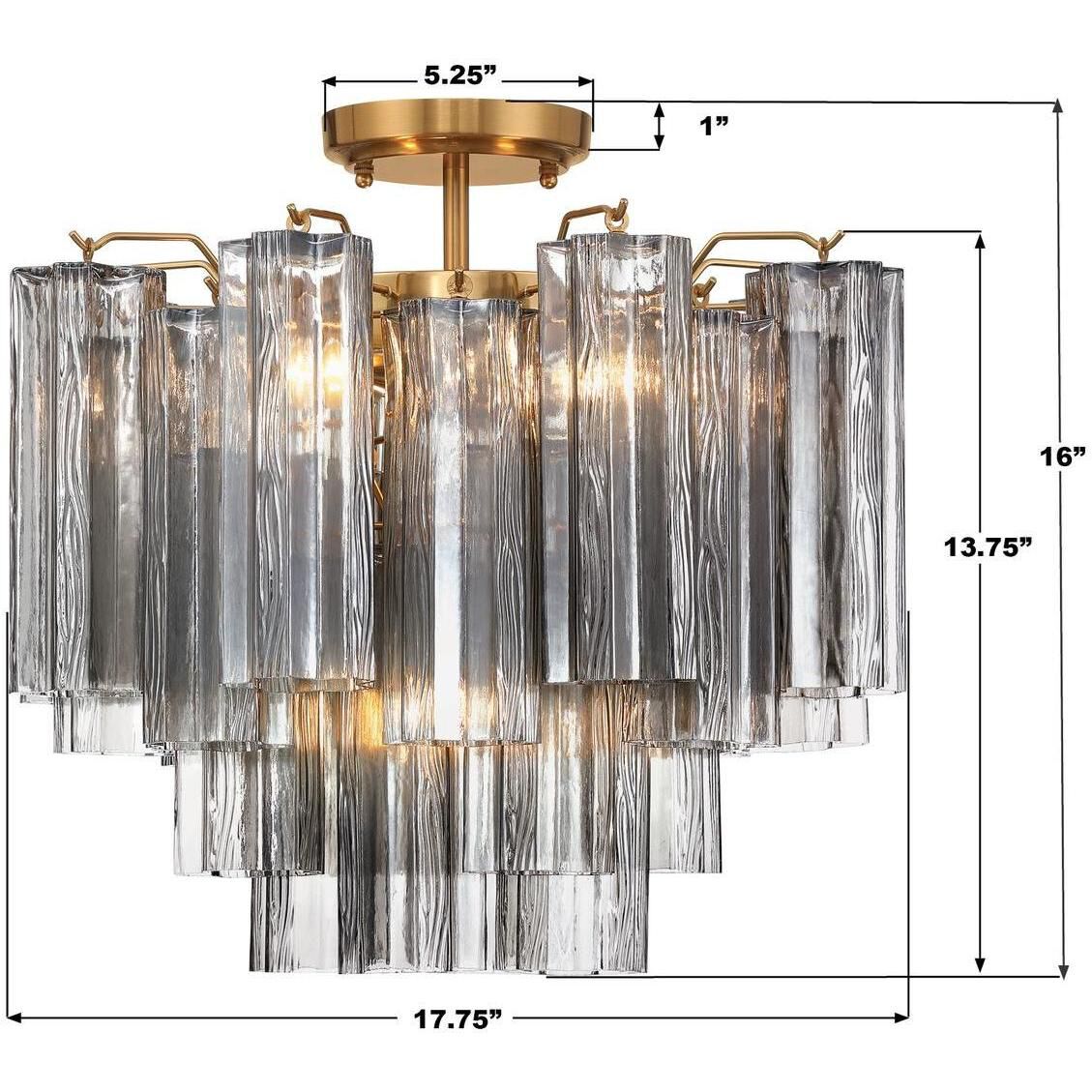 Addis 4 Light 17.75 inch Aged Brass Semi Flush Ceiling Light in Smoke
