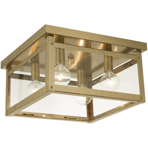 Milford 4 Light 11 inch Antique Brass Flush Mount Ceiling Light