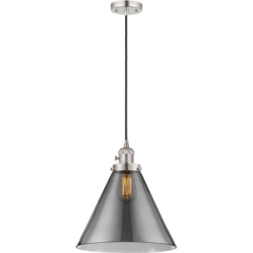 Franklin Restoration Cone 1 Light 12 inch Polished Nickel Mini Pendant Ceiling Light in Incandescent, Plated Smoke