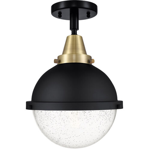 Franklin Restoration Hampden LED 9 inch Black Antique Brass and Matte Black Flush Mount Ceiling Light in Seedy Glass