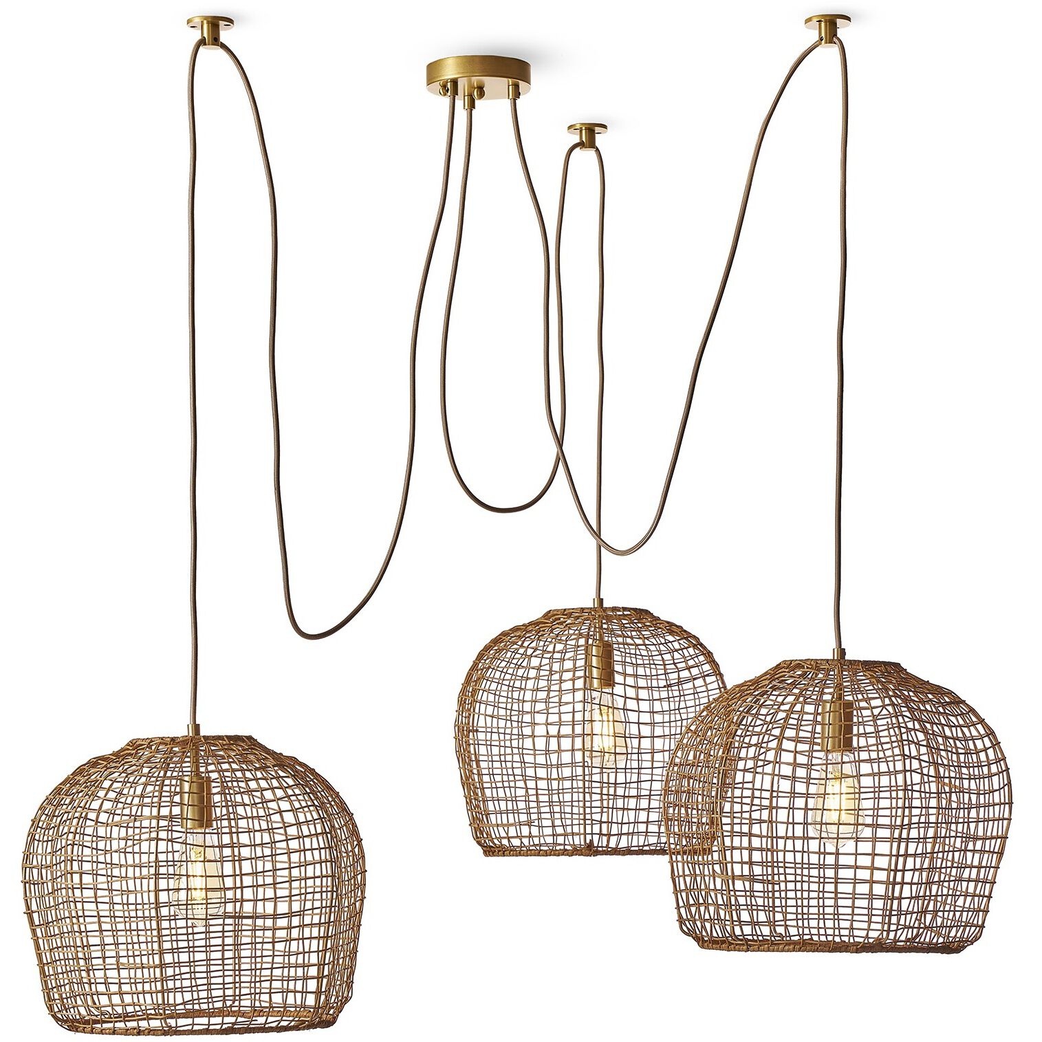 Selene 3 Light 51 inch Natural Multi Basket Chandelier Ceiling Light