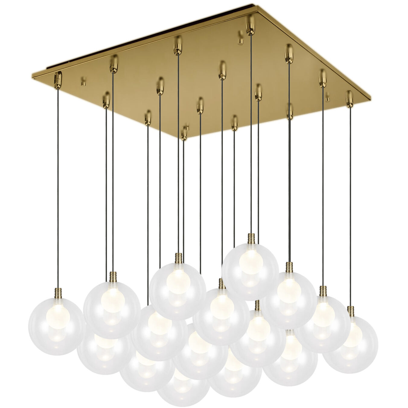Bolla LED 20.88 inch Brushed Gold Multi Pendant Ceiling Light in Clear Glass + Interior Opal Glass