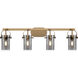 Pilaster II Cylinder 4 Light 34.88 inch Brushed Brass Bath Vanity Light Wall Light in Plated Smoke Glass
