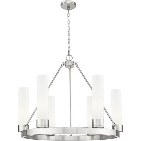 Boreas 6 Light 29 inch Satin Nickel Chandelier Ceiling Light in White Glass