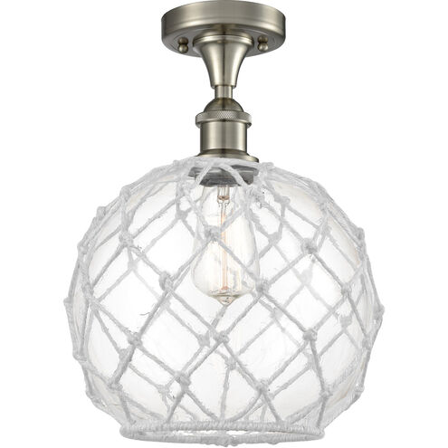 Ballston Large Farmhouse Rope 1 Light 10 inch Brushed Satin Nickel Semi-Flush Mount Ceiling Light in Clear Glass with White Rope, Ballston