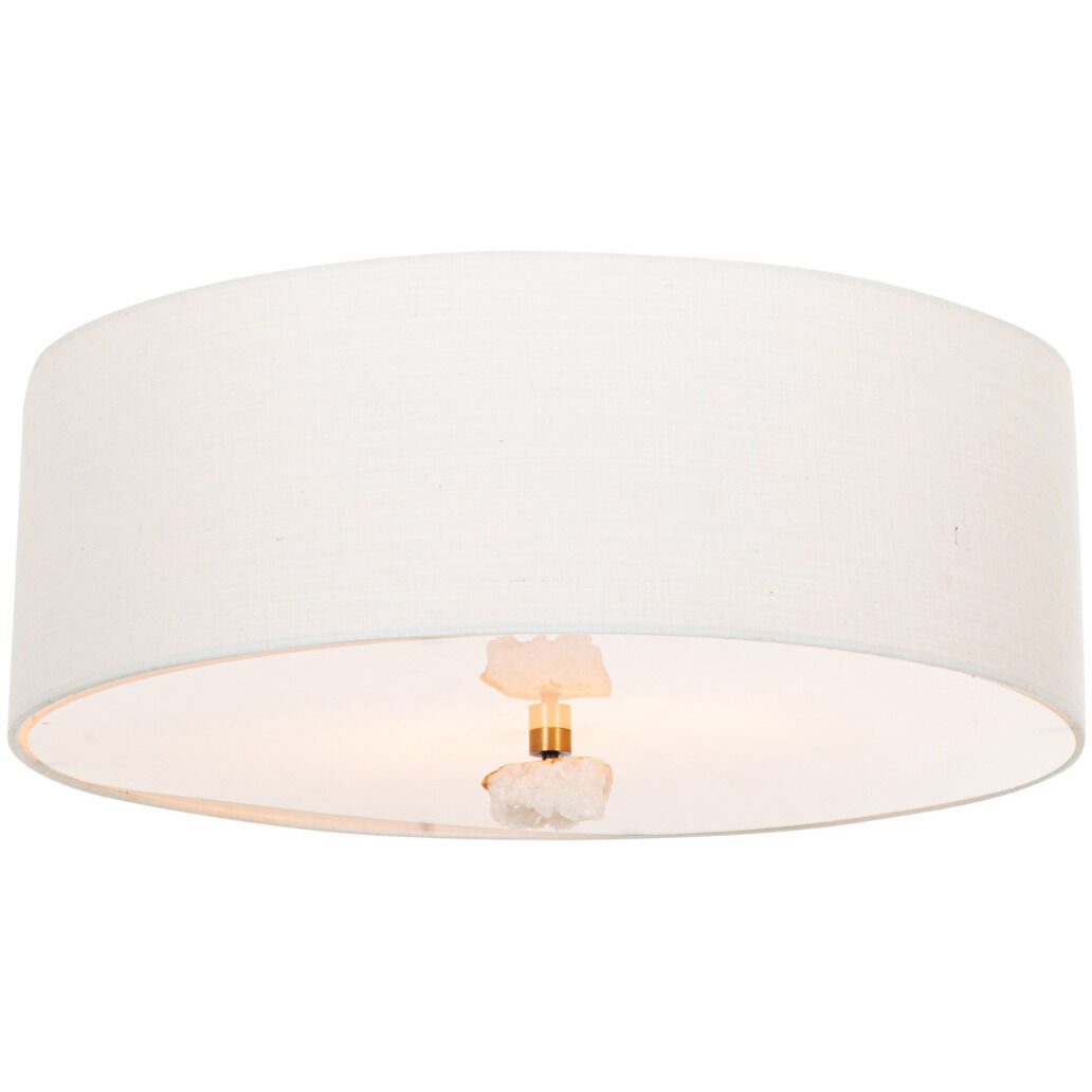 Mabel 2 Light 24 inch Matte Antique Brass / White Linen / Natural Stone / Acrylic Flush Mount Ceiling Light