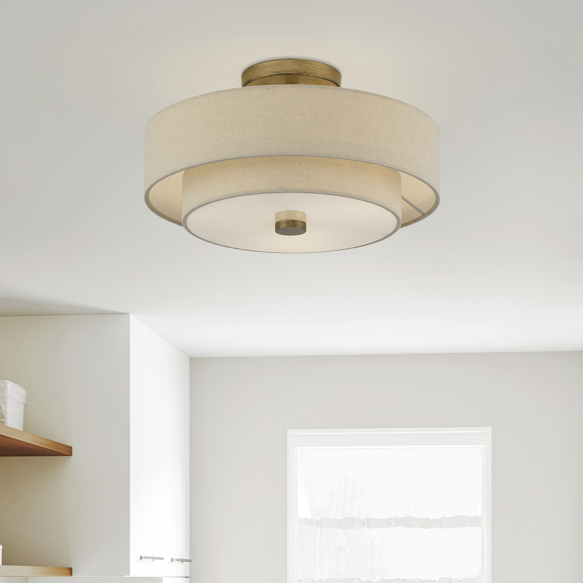 Bellingham 3 Light 15 inch Antique Gold Leaf Semi Flush Mount Ceiling Light, Large