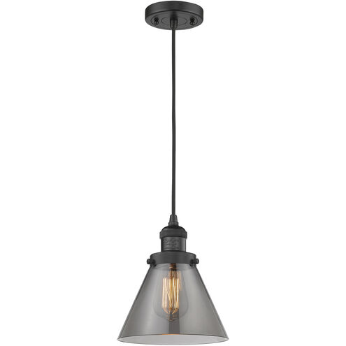 Franklin Restoration Cone 1 Light 8 inch Matte Black Mini Pendant Ceiling Light in Incandescent, Plated Smoke, Franklin Restoration