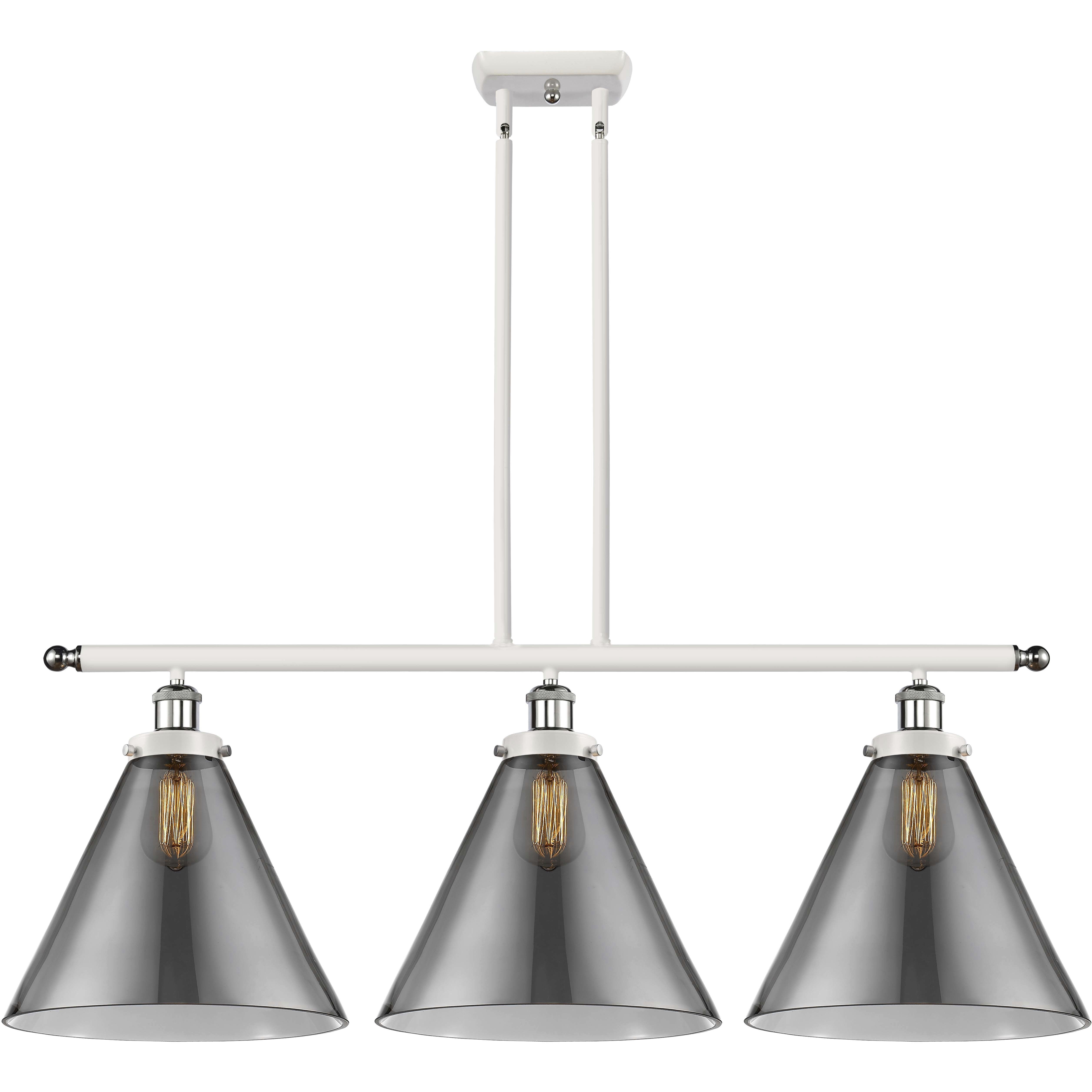 Ballston X-Large Cone LED 36 inch White and Polished Chrome Island Light Ceiling Light in Plated Smoke Glass