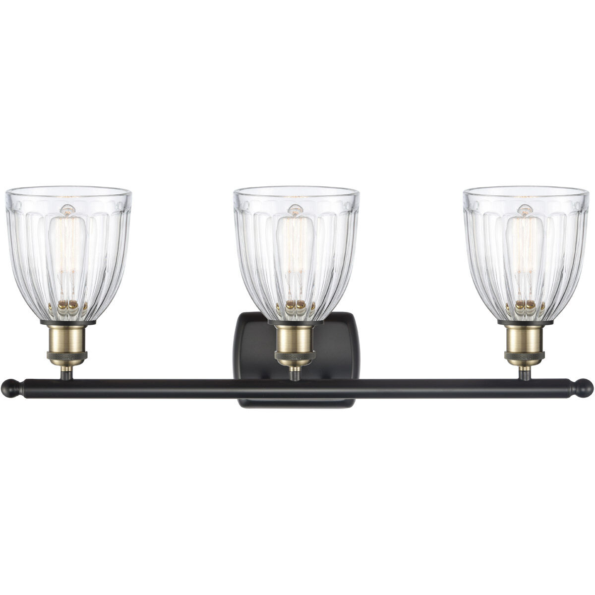 Ballston Brookfield 3 Light 26 inch Black Antique Brass Bath Vanity Light Wall Light in Clear Glass, Ballston